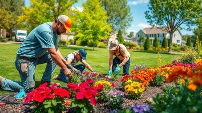 Landscape contractors working on a project