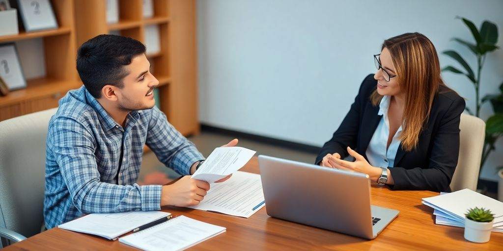 Self-employed individual reviewing health insurance paperwork.