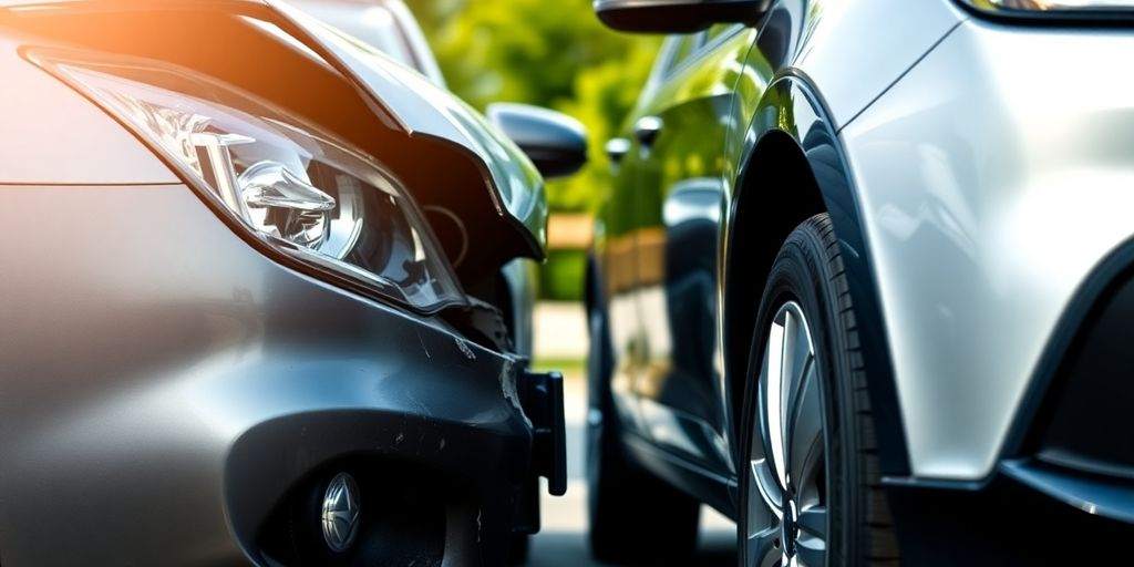 Two cars, one damaged and one intact.