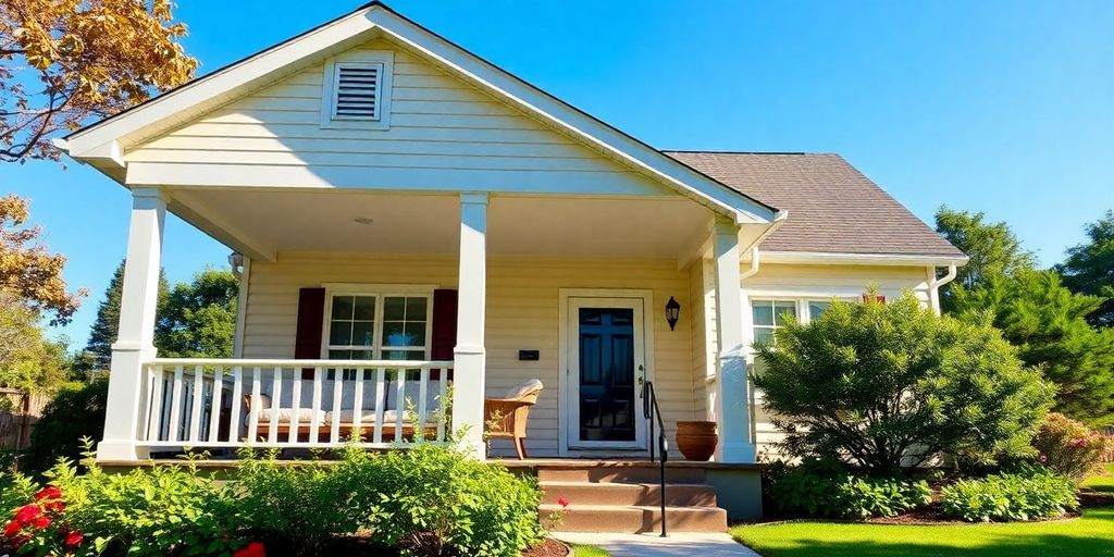 Charming vacant home with garden and welcoming front porch.