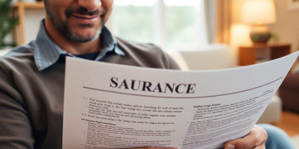 Person reviewing insurance documents in a cozy home setting.