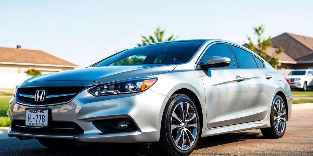 Rental car parked in a residential area.
