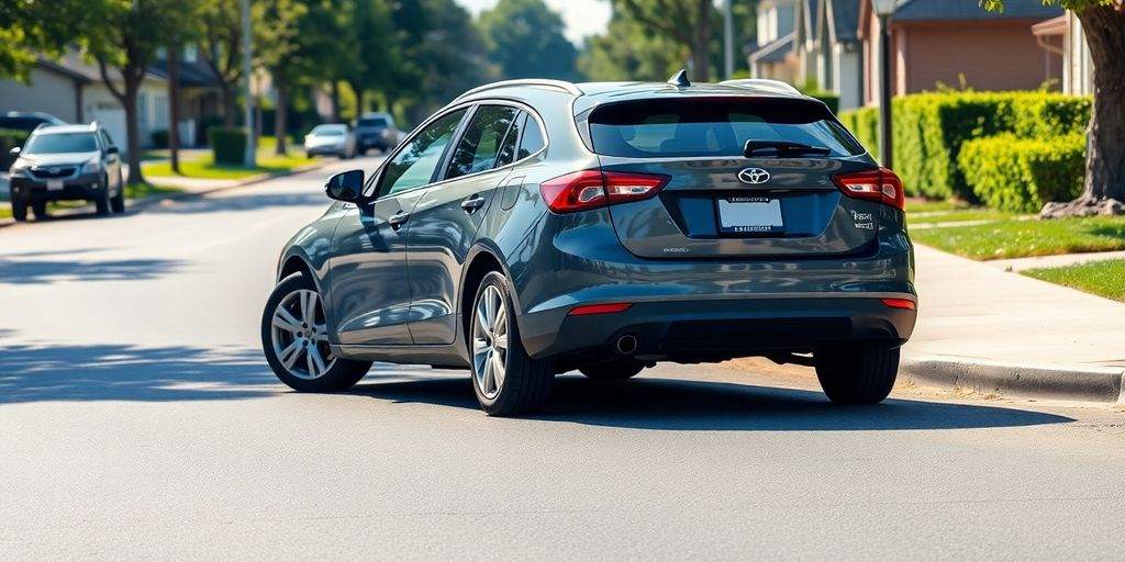 Photograph of a parked car in a suburban area.