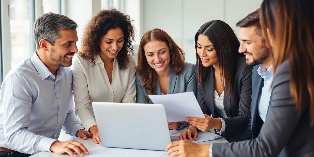 Professionals discussing specialty insurance in a modern office.