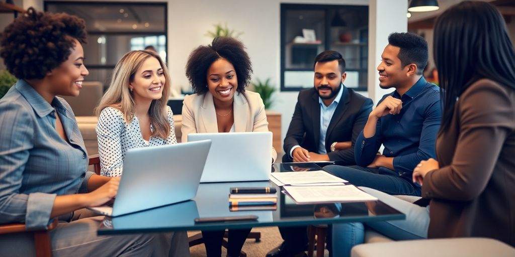 Business owners discussing LLC insurance in a modern office.