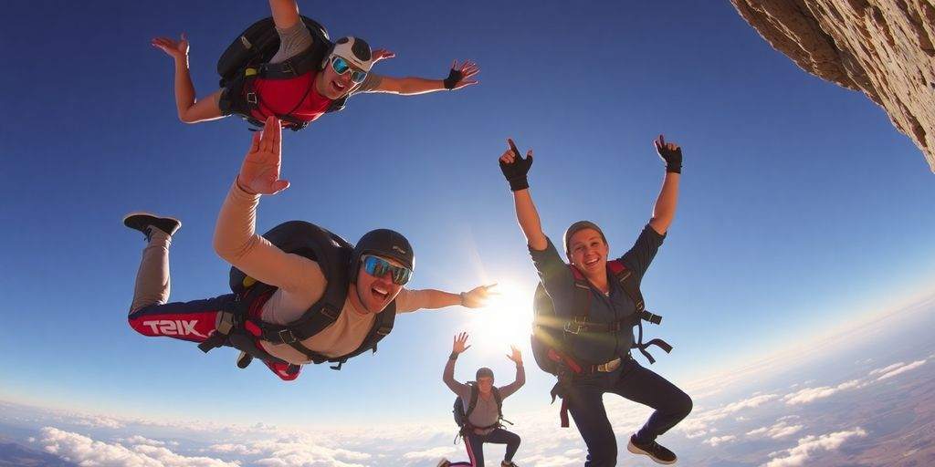 Thrilling activities like skydiving and rock climbing.