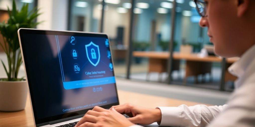 Business professional with laptop in a modern office.