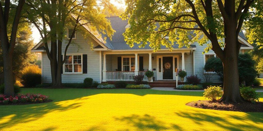 Cozy home with a beautiful lawn and sunny atmosphere.