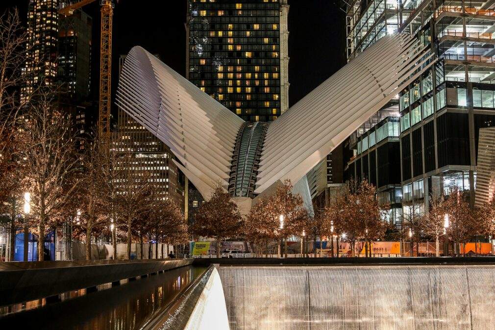 Stunning night view of the Oculus in New York City, showcasing modern architecture.