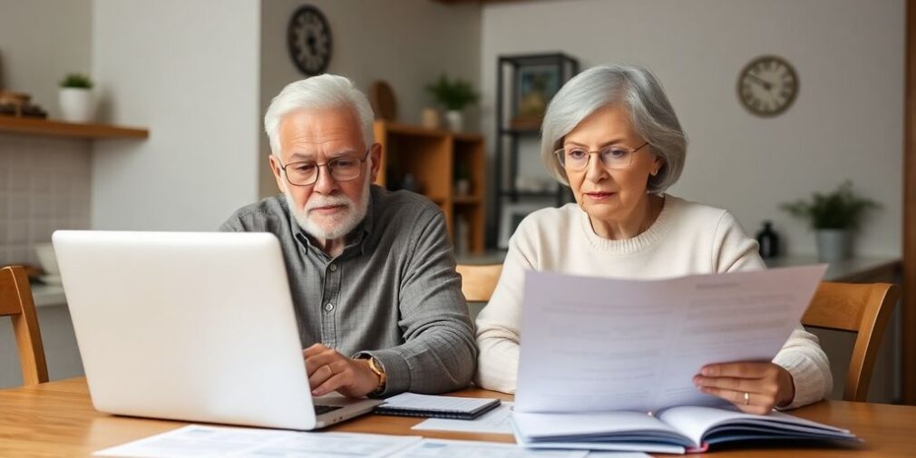 Midlife couple discussing Medicare Part B at home.