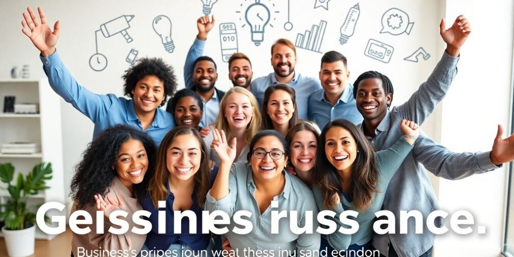 Diverse business owners celebrating success together.