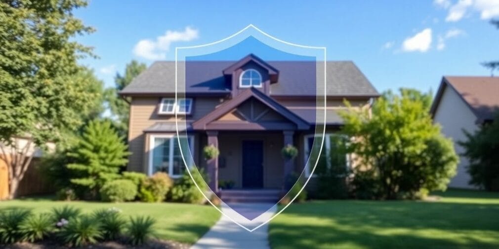 A protective shield around a cozy home with greenery.