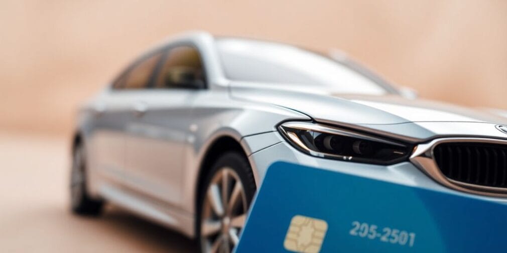 Car and credit card on a blurred background.