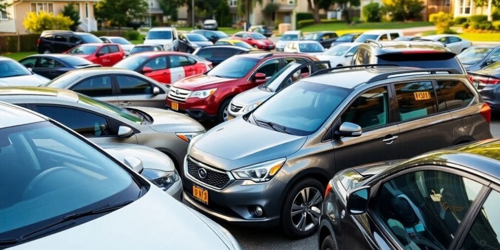 Diverse vehicles in a safe neighborhood environment.