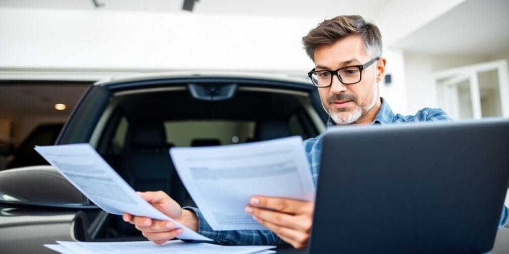 Savvy driver reviewing auto insurance options at home.