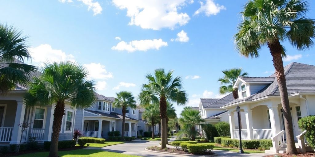 A sunny Jacksonville neighborhood with charming homes and palm trees.