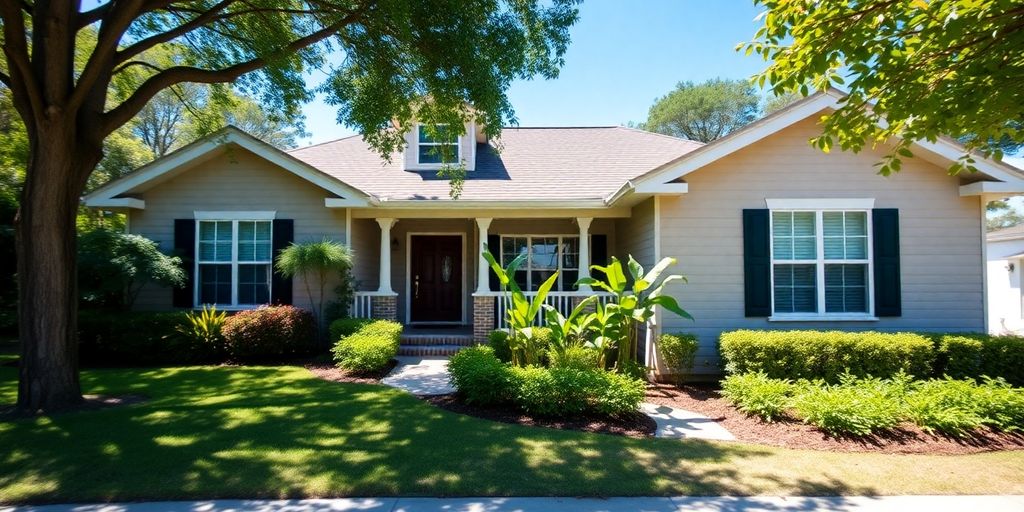 A beautiful Jacksonville home with green surroundings and blue sky.