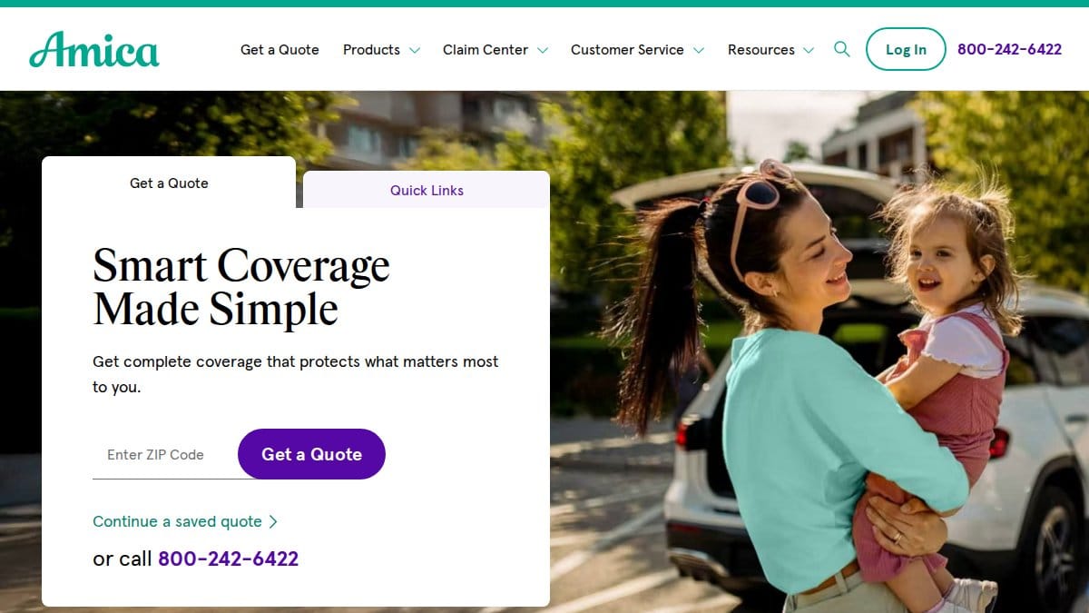 Screenshot of amica.com interface
