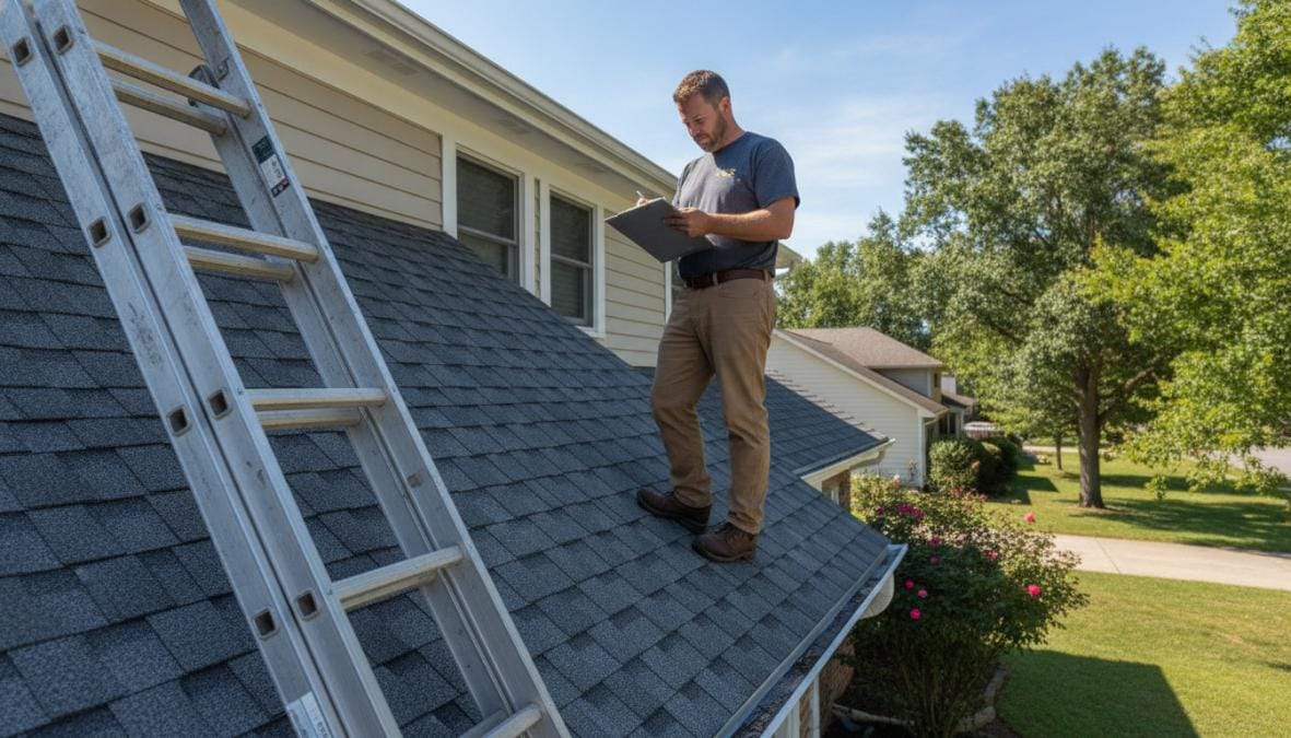 Professional illustration showing roofing and contractor and inspecting concepts for how to lower home insurance