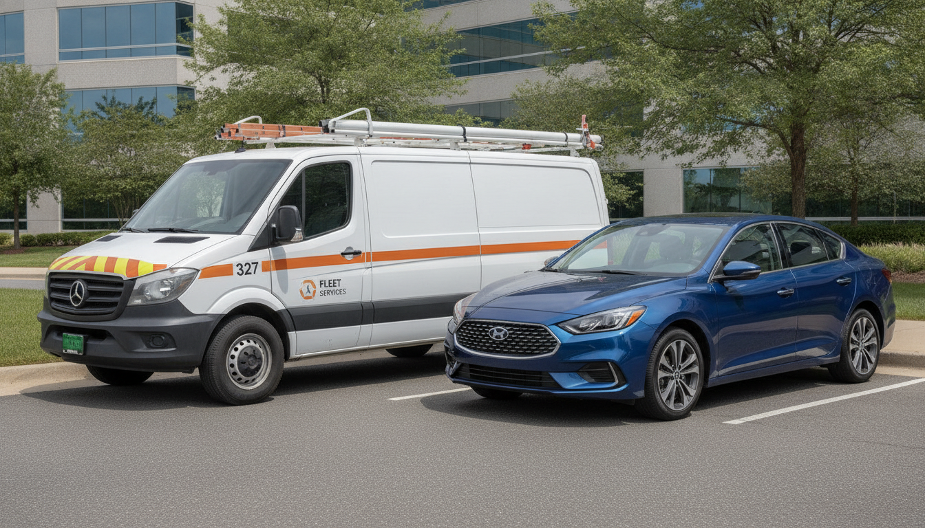 Side-by-side comparison of a commercial utility cargo van and a personal passenger sedan