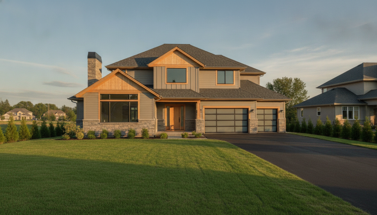 Modern suburban home framing and construction representing extended replacement cost coverage protection