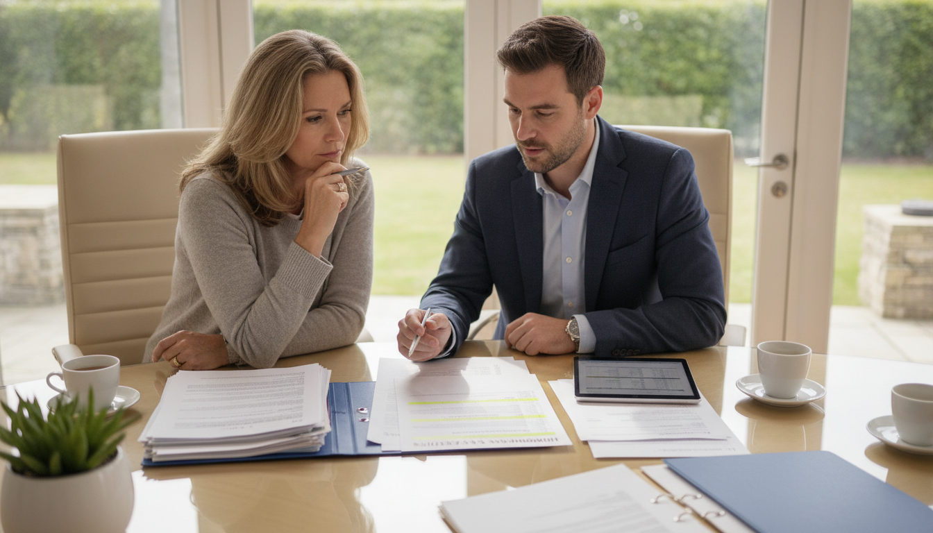 Homeowner reviewing policy endorsements and coverage limits with an insurance professional