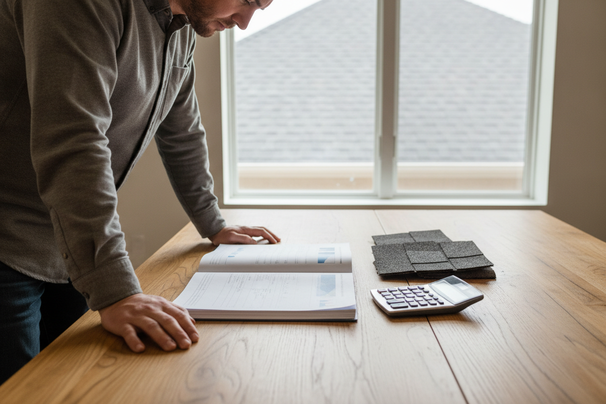 Homeowner comparing insurance renewal premiums after a FORTIFIED roof upgrade