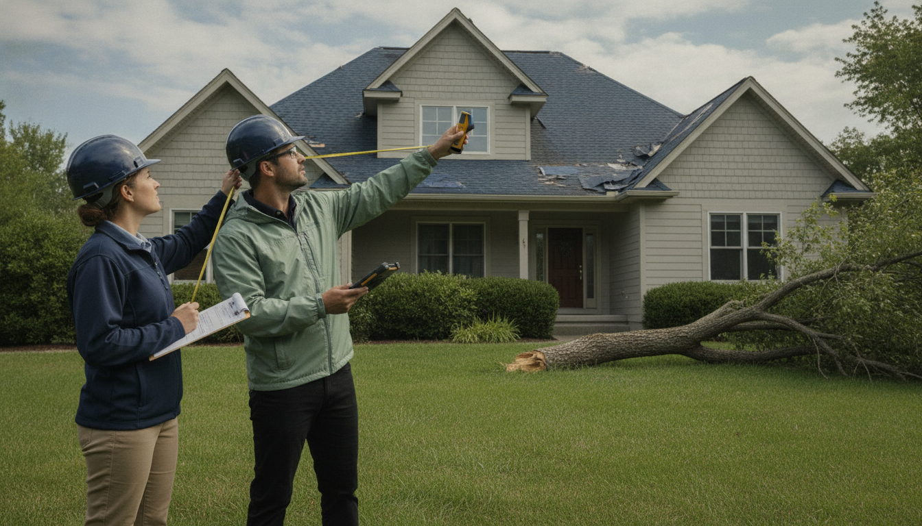 Property appraisers assessing storm damage before insurance appraisal