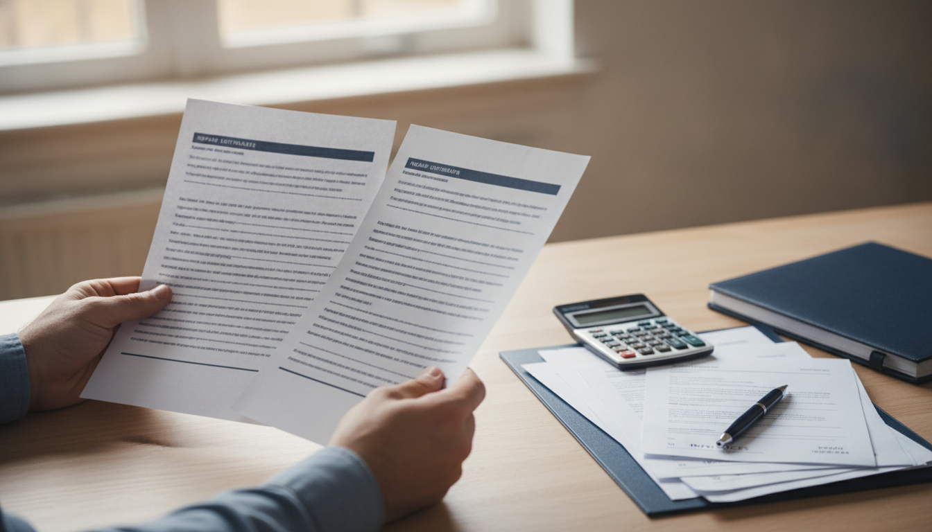 Homeowner compares itemized repair estimates for an insurance claim supplement