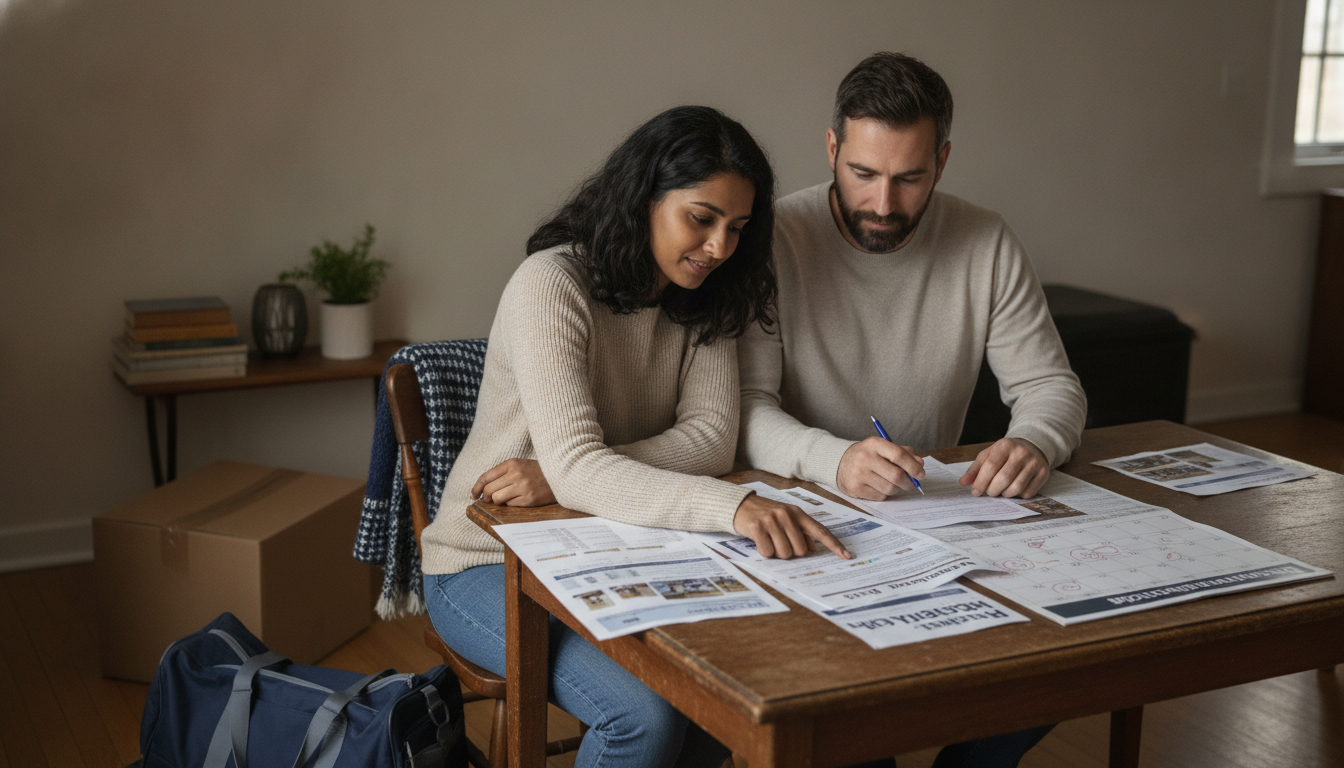 Couple comparing temporary rental options during a loss of use insurance claim