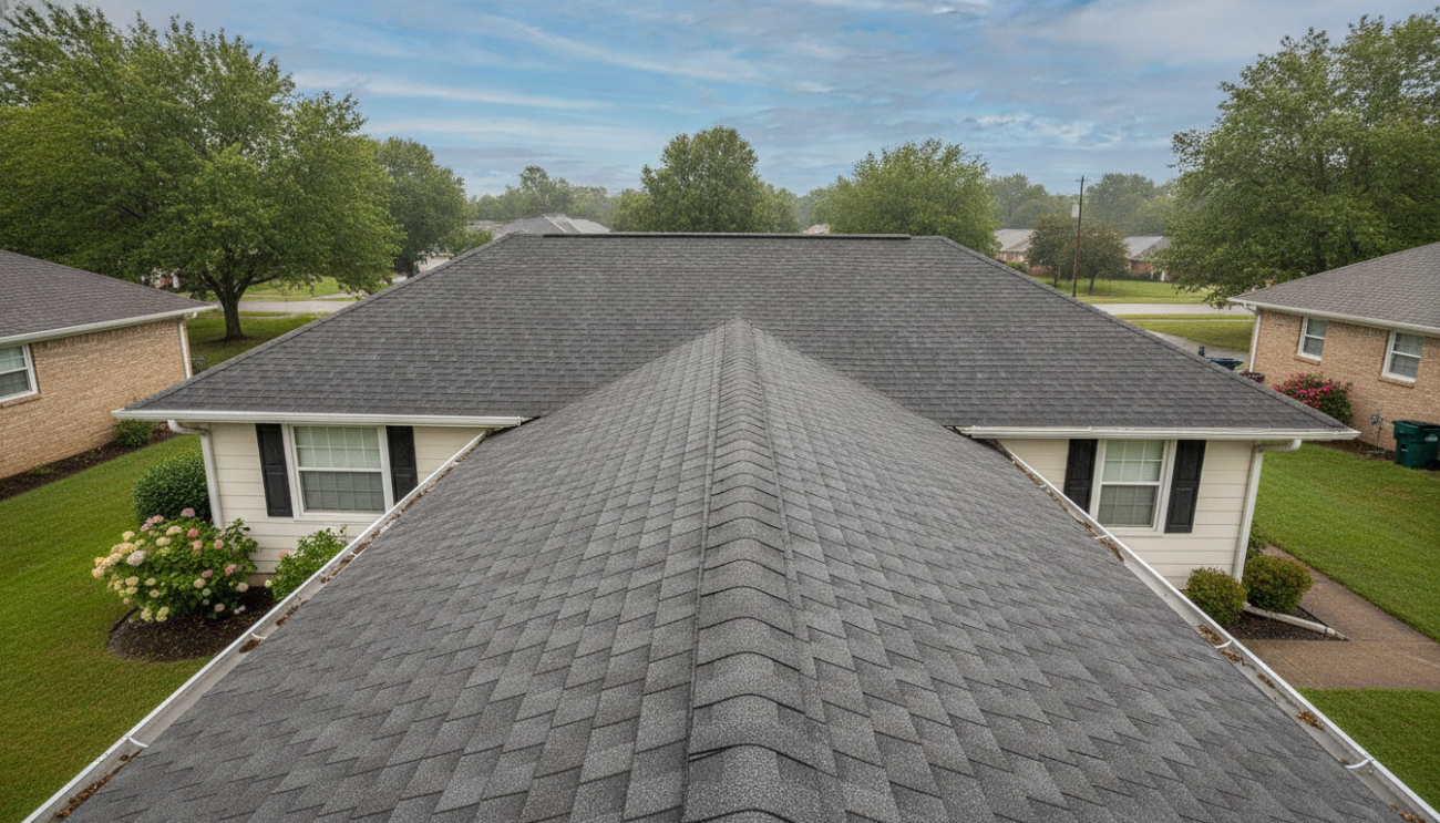 Aging asphalt shingle roof illustrating a roof surface payment schedule